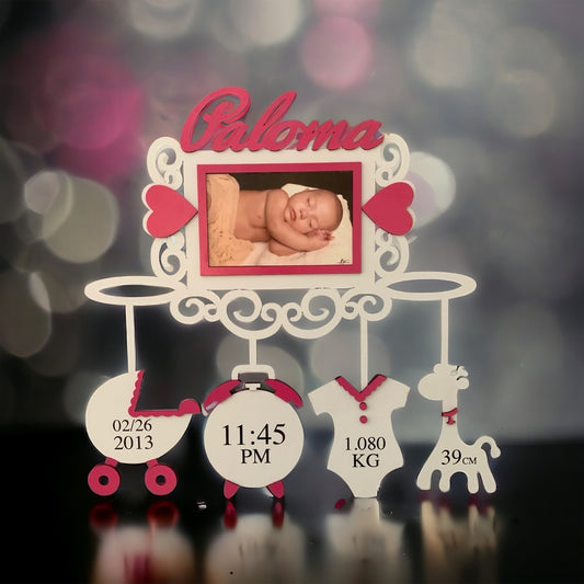 Personalized Photo Frame Baby Keepsake. Handcrafted and Hand-Painted
